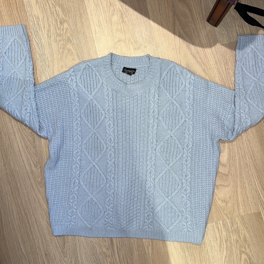 Topshop Light Blue Chunky Cable Knot Sweater (US 6)